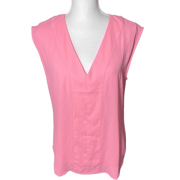 J Crew Sleeveless V Neck Crepe Blouse Pink Sz Small Office Career *Has Flaw* NWT - Picture 2 of 12